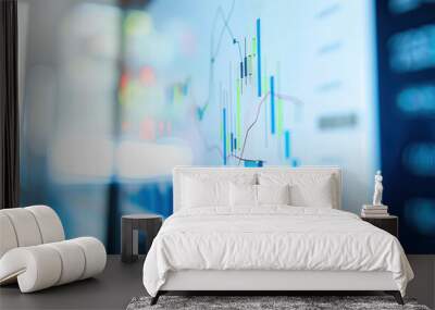 Close-up of complex line chart on a computer screen with peaks and troughs. Graph of volatility showing increased instability in the financial markets and likely recession. Isolated shot with bokeh  Wall mural