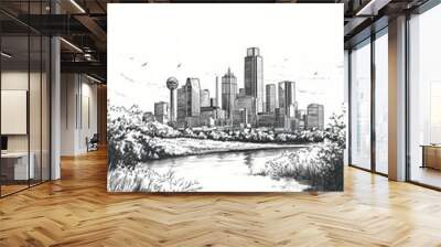 Grand Prairie, Texas, black and white pen pencil hand-drawn effect portrait drawing illustration for travel poster, card, wallpaper, backdrop or banner. Modern, clear, artistic and simple Wall mural