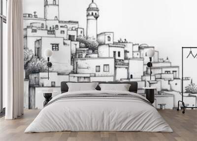 Harar, Ethiopia, black and white pen pencil hand-drawn effect portrait drawing illustration for travel poster, card, wallpaper, backdrop or banner. Modern, clear, artistic and simple Wall mural