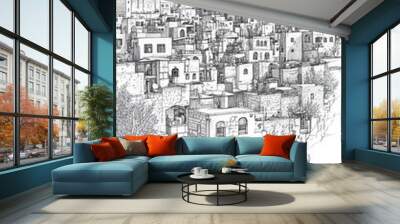 Hebron, West Bank, black and white pen pencil hand-drawn effect portrait drawing illustration for travel poster, card, wallpaper, backdrop or banner. Modern, clear, artistic and simple Wall mural