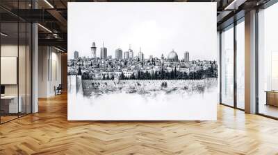 Jerusalem, Israel, black and white pen pencil hand-drawn effect drawing illustration for travel poster, card, wallpaper, backdrop or banner. Modern, clear, artistic and simple Wall mural