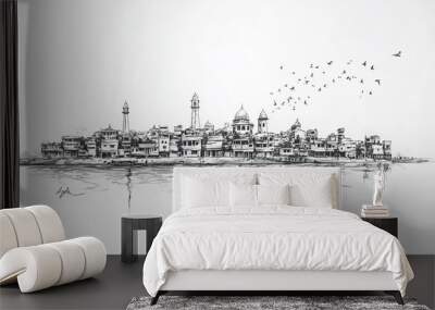 Jessore, Bangladesh, black and white pen pencil hand-drawn effect drawing illustration for travel poster, card, wallpaper, backdrop or banner. Modern, clear, artistic and simple Wall mural