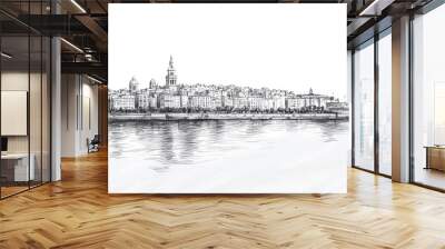 Le Havre, France, black and white pen pencil hand-drawn effect drawing illustration for travel poster, card, wallpaper, backdrop or banner. Modern, clear, artistic and simple Wall mural