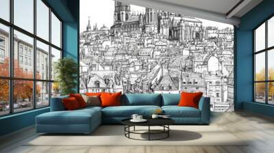 Metz, France, black and white pen pencil hand-drawn effect portrait drawing illustration for travel poster, card, wallpaper, backdrop or banner. Modern, clear, artistic and simple Wall mural