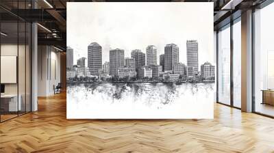 Norfolk, Virginia, black and white pen pencil hand-drawn effect drawing illustration for travel poster, card, wallpaper, backdrop or banner. Modern, clear, artistic and simple Wall mural