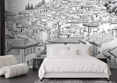 Perugia, Italy, black and white pen pencil hand-drawn effect portrait drawing illustration for travel poster, card, wallpaper, backdrop or banner. Modern, clear, artistic and simple Wall mural