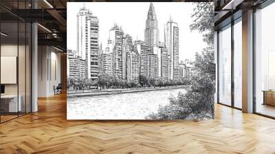 Posadas, Argentina, black and white pen pencil hand-drawn effect portrait drawing illustration for travel poster, card, wallpaper, backdrop or banner. Modern, clear, artistic and simple Wall mural