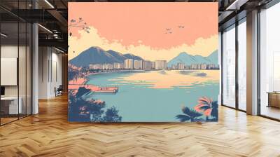 Risograph artsy riso print travel poster, card, wallpaper or banner illustration, modern, isolated, clear, simple of Songkhla, Thailand. Artistic, screen printing, stencil Wall mural