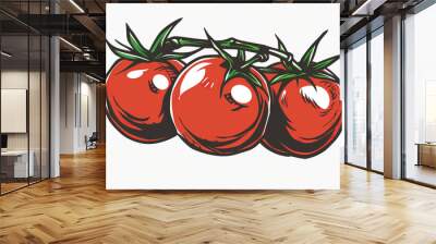 Simple, clear, artisanal stencil print style illustration of large tomatoes on vine isolated on white background. Stencilled graphic design, modern, minimalist, trendy, product Wall mural