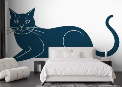 Simple, clear, artisanal stencil print style illustration of Russian Blue cat isolated on white background. Stencilled graphic design, modern, minimalist, trendy, product Wall mural