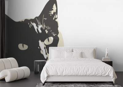 Simple, clear, beautiful artisanal stencil print style illustration of Chartreux cat isolated on white background. Stencilled graphic design, modern, minimalist, trendy, product, 2D, flat Wall mural