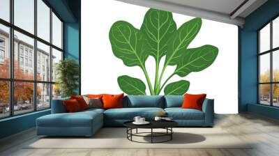 Simple, clear, beautiful arts and crafts artisanal stencil print style illustration of spinach leaves isolated on white background. Stencilled graphic design, modern, minimalist, trendy, product Wall mural