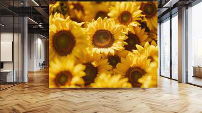 Theme of sustainability and summer, sustainable summer, summer sunflowers modern style background, symmetrical vibrant eco banner, isolated, abstract, organic nature-inspired natural textures Wall mural