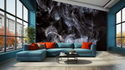 cigarette smoke isolated vapor realistic mist on black background Wall mural