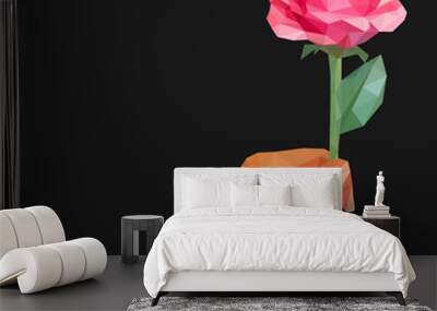 polygonal rose in her hand isolated low poly line on a black bac Wall mural