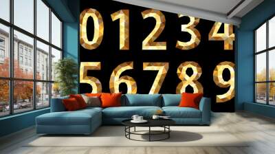 set polygonal low poly numbers gold glitter expensive Wall mural