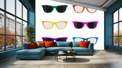 set trendy sunglasses various colors on white Wall mural