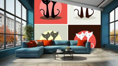 set. four pictures. two cats in love Wall mural