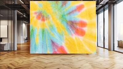 Tie-Dye 2 Tone Clouds Close Up Shot fabric texture background Blue, Yellow and red Wall mural