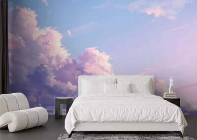 Background of Renaissance cloud sky painting Tranquility: Purple Lavender Clouds on Pale Blue Sky - Art  Wall mural