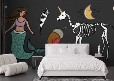 Mystical tale halloween illustrations set. Wall mural