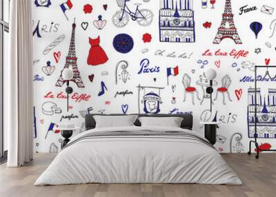 Paris France travel vector seamless pattern. Wall mural