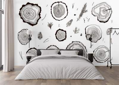 Tree rings hand drawn vector illustrations line set Wall mural