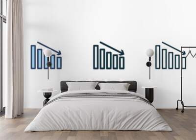 Arrow trend-down icon set. down trend chart arrow vector symbol. negative bar graph sign. decrease or drop in cost icon. lose or lower money sign in black filled and outlined style. Wall mural