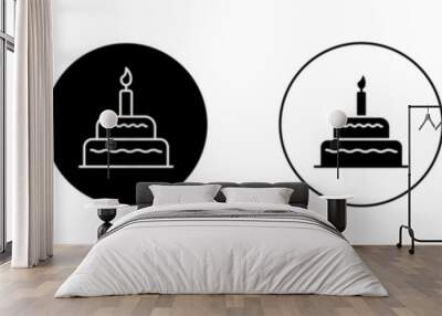 Cake birthday icon set. happy anniversary cake vector symbol in black filled and outlined style. Wall mural