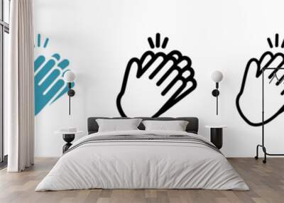 Clapping hands sign icon set. Congratulation clap vector icon. Applause handclap emoji vector sign. Appreciate vector sign in black filled and outlined style. Wall mural