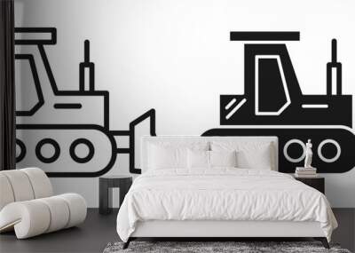 Construction bulldozer vector icon set in black color. Wall mural