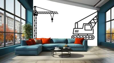 Construction Crane and Machinery Icons Set Wall mural