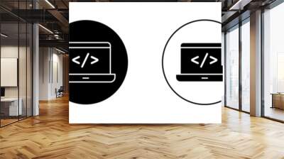 Display code icon set. computer software program script vector symbol. web html sign in black filled and outlined style. Wall mural