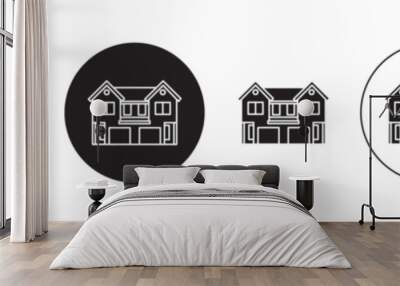 Duplex house icon set. multifamily real estate home vector symbol in black filled and outlined style. Wall mural