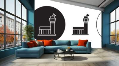 Flight Control tower icon set. airport air traffic controlar vector symbol in black filled and outlined style. Wall mural