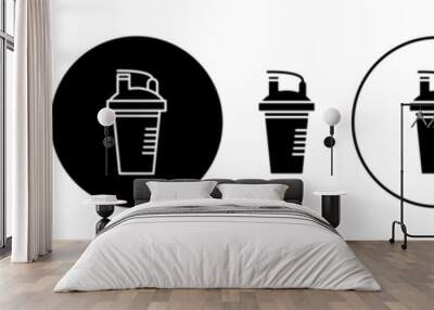 GYM Protein Shaker cup icon set. drink blender cup vector symbol in black filled and outlined style. Wall mural