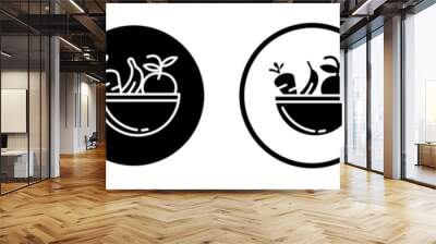 Healthy food icon set. fresh vegetarian vegetable bowl vector symbol. fruit grocery. diet salad icon in black filled and outlined style. Wall mural