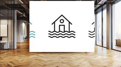 House flood icon set. River water natural disaster damage home vector icon. Tsunami disaster sign for UI designs. Wall mural