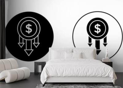 Lower cost icon set. Reduce price vector symbol in a back filled an outlined style. Loss money maintainnce sign. Wall mural