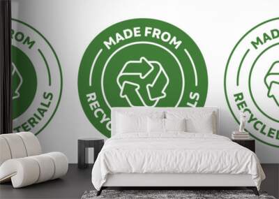 Made From Recycled materials icon set. green rounded vector icon collection. Wall mural