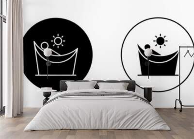 Person in Hammock Icon Set. Weekend Rest at beach in hammock vector symbol in a black filled and outlined style. Summer beach Relaxation Haven Sign. Wall mural