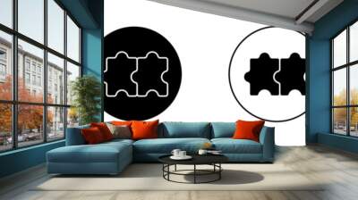 Puzzle piece icon set. logic solution vector symbol. join game part sign. combination match piece icon in black filled and outlined style. Wall mural