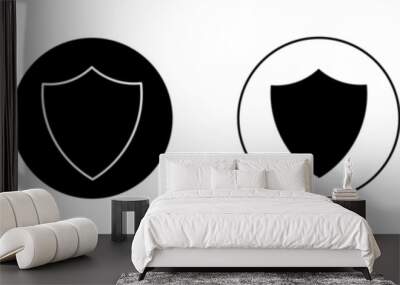 Shield interrogation icon set. privacy guarantee shield vector symbol. safety guard strong shield shape icon. secure safeguard web sign in filled and outlined style. Wall mural