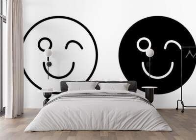 Smile wink icon set. wink eye smiley vector symbol. blink eye face emoji icon in black filled and outlined style. Wall mural