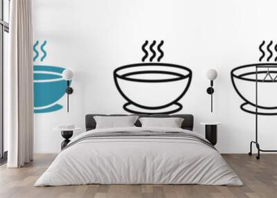 Soup icon set. hot soup bowl with spoon icon. Asian Chinese soup sign suitable for UI designs. Wall mural