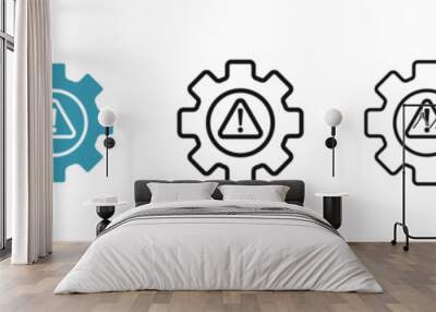 Technical warning icon set. system failure error icon. mechanical production problem alert sign. gear with warning icon suitable for UI designs. Wall mural