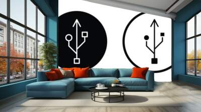 USB connection vector icon set black filled and outlined style. Wall mural