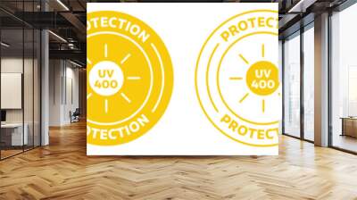 uv400 protection icon set. uv 400 protection emblem set in yellow color. Wall mural