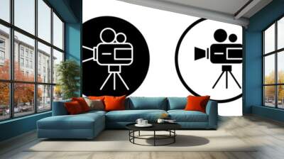 Video camera icon set. Film and movie videographer camcorder vector symbol in a black filled and outlined style. Camera Recorder for tv movies sign. Wall mural