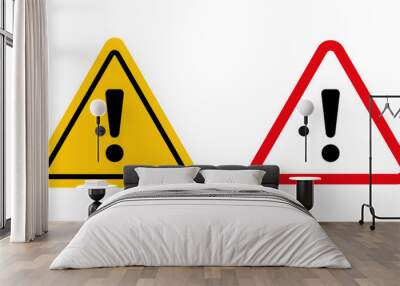 Warning attention sign. warn triangle hazard symbol. danger important alert icon. safety careful attention mark. error signal precaution pictogram. threat sign. Wall mural